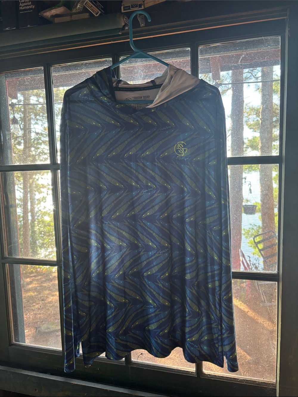 Men's Blue Patterned Hooded Performance Shirt